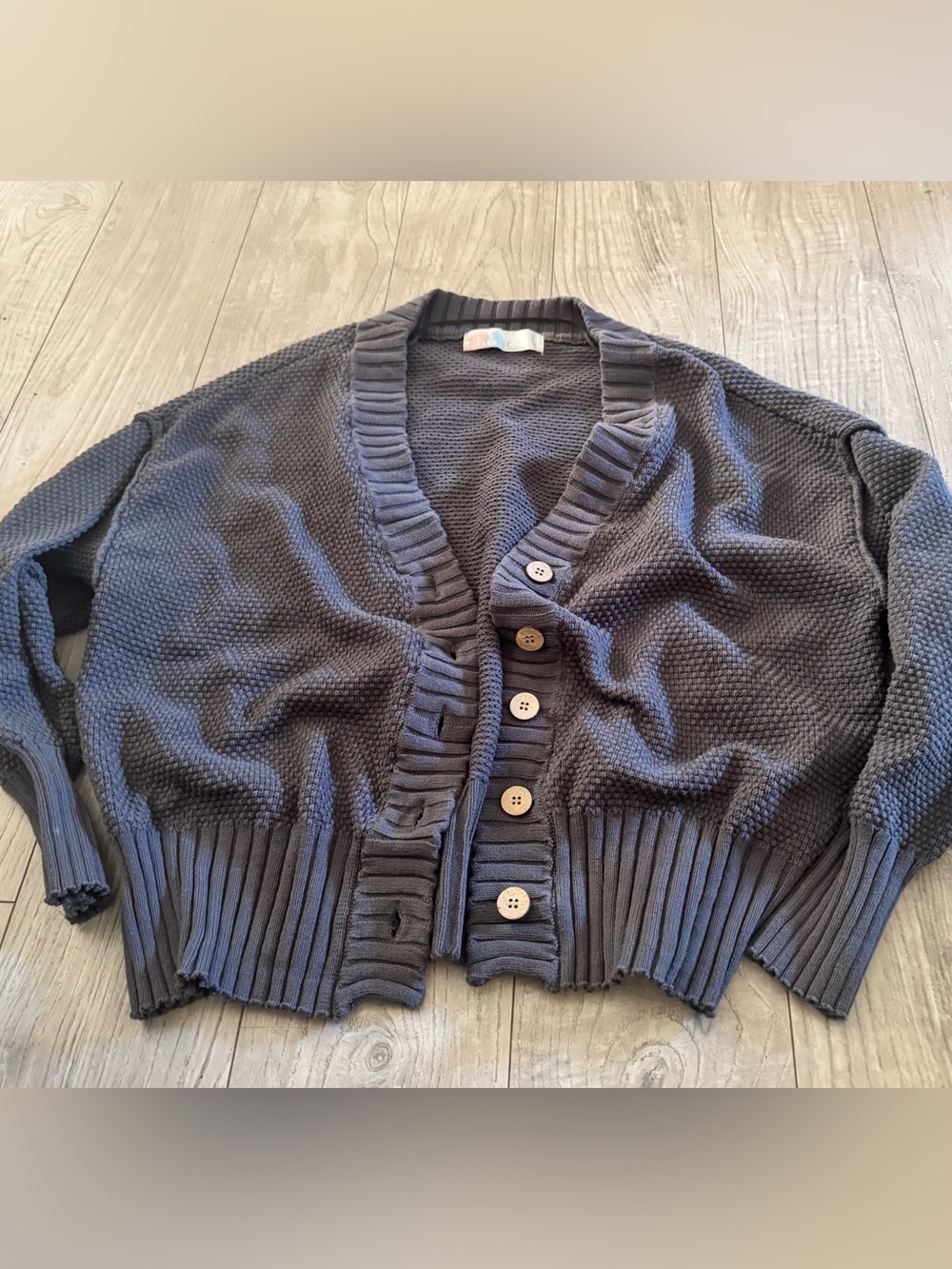 FP Beach Free People Slouchy Cozy Charcoal Knit Button-Front Cardigan